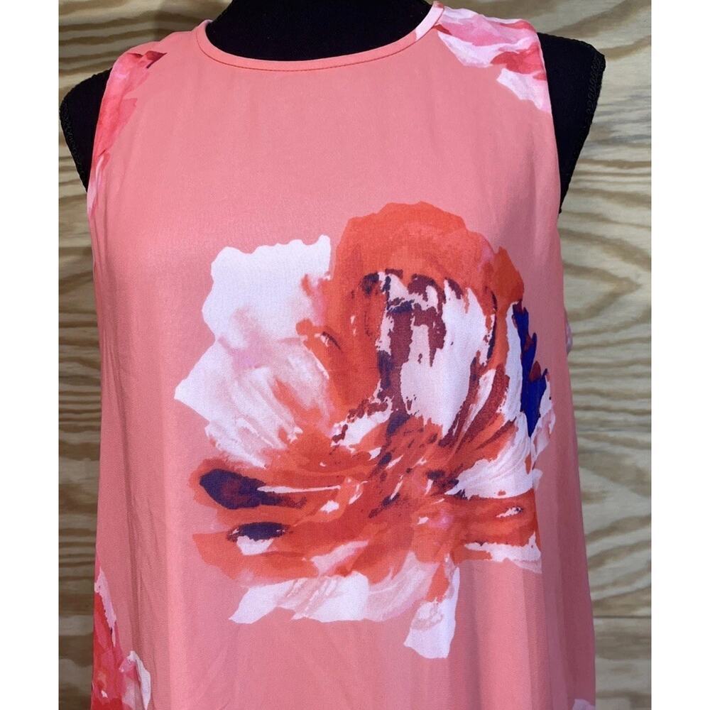 Calvin Klein Womens Floral A-Line Maxi Dress Sz 12 Coral Orange Shower Wedding - Picture 5 of 15